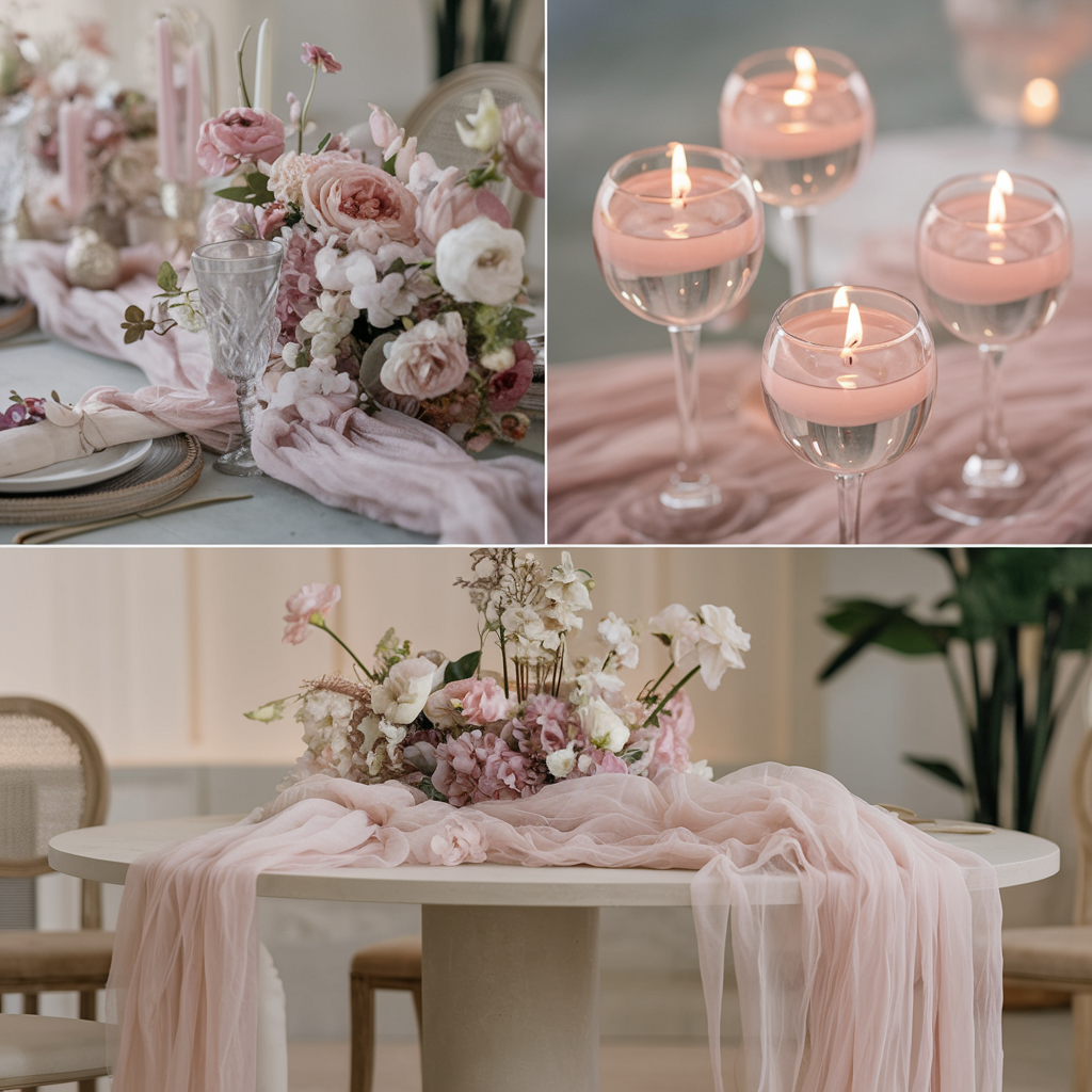 Ethereal Pastel Dream ☁️💖
Pin Idea: A soft, dreamy pin design with a light pastel gradient background and elegant script fonts to enhance the ethereal feel.
🖼 Visuals: A delicate pastel-colored tablescape with floating candles, tulle table runners, and soft pink and blue floral arrangements.