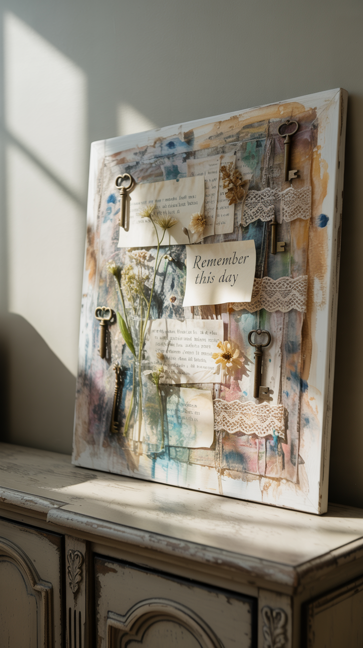 Hanging in the entryway, this captivating artwork draws you in with its quiet complexity. At first glance, you see bold color blocks—deep charcoal, warm ochre, and soft cream—but look closer, and you’ll notice delicate lines, etched symbols, and hidden textures revealed beneath the surface. This piece was created using the ancient Sgraffito technique, where the top layer of paint is scratched away to expose the color or texture underneath.